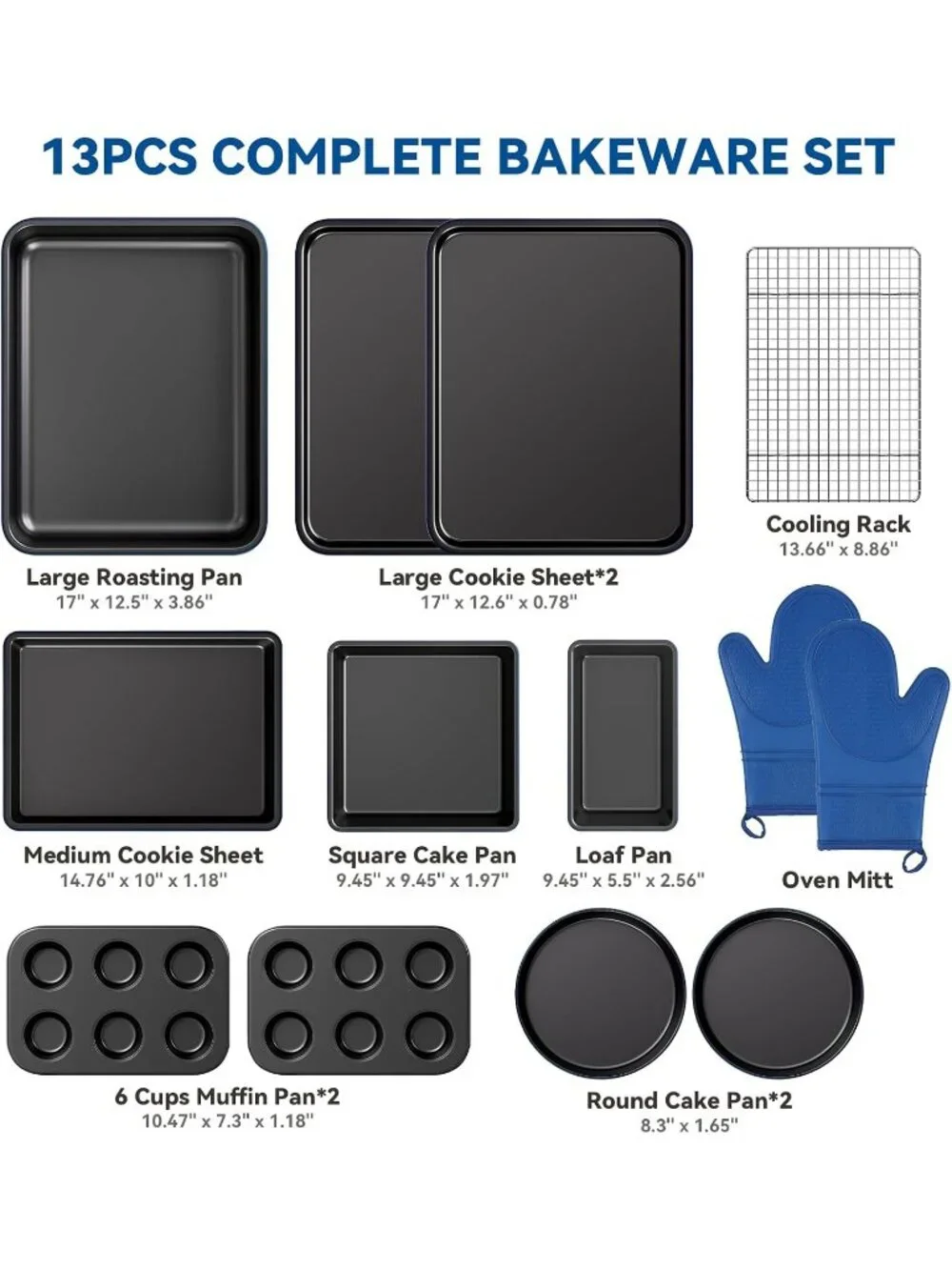13-Piece Blue Includes Cookie Sheet with Rack Cake Pan Nonstick Bakeware Sets